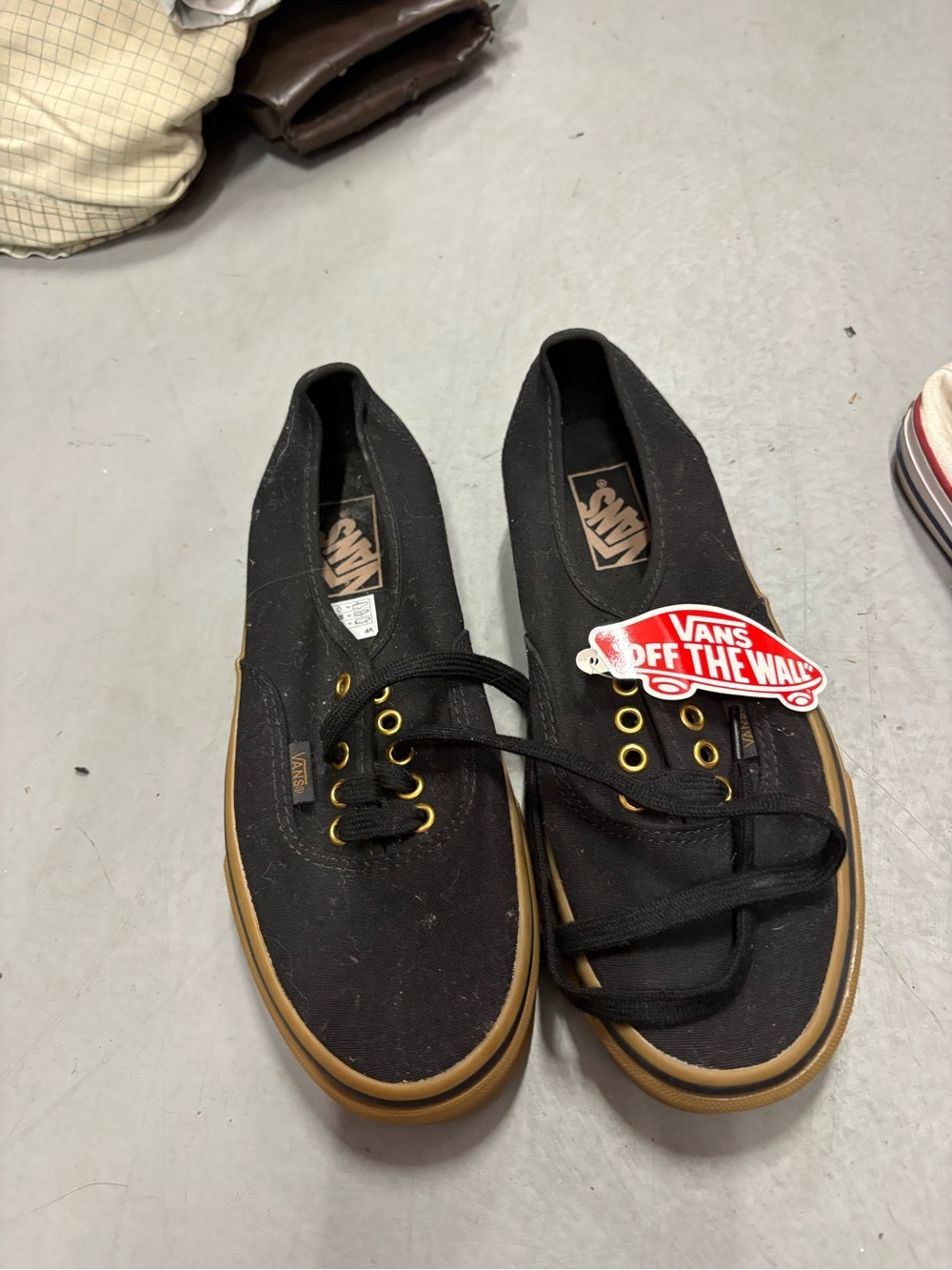 Vans Women’s Black Canvas Low-Top Sneakers with Brown Gum Sole